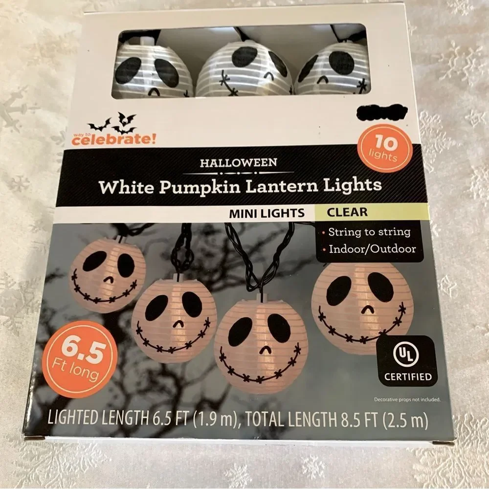 NWT Celebrate Halloween White Pumpkin Lantern String Lights Clear 6.5 ft - Picture 3 of 5